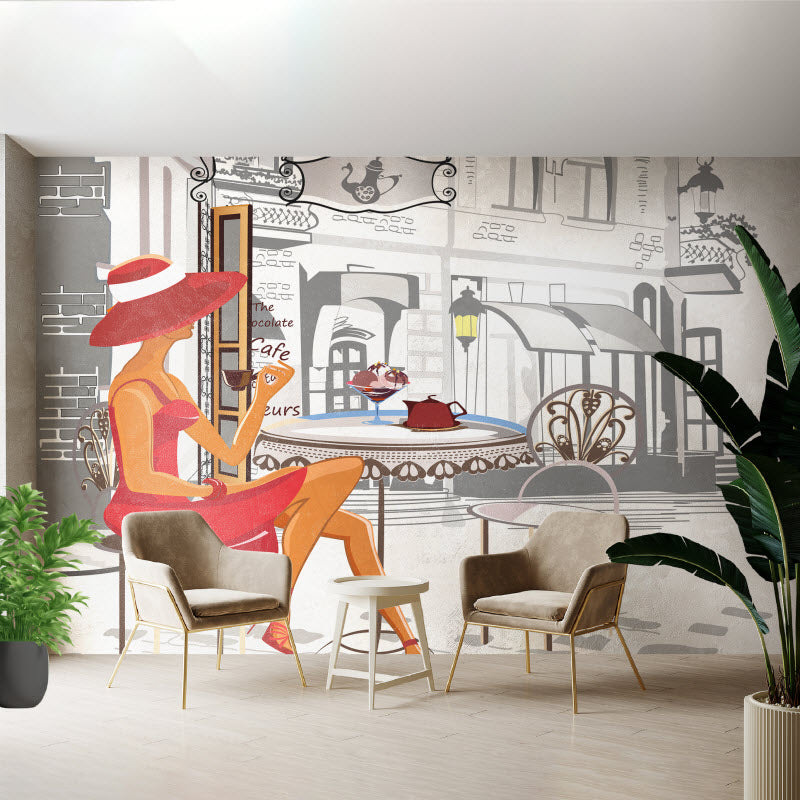 Tapete mit Motiv: Modische Frau im Cafe