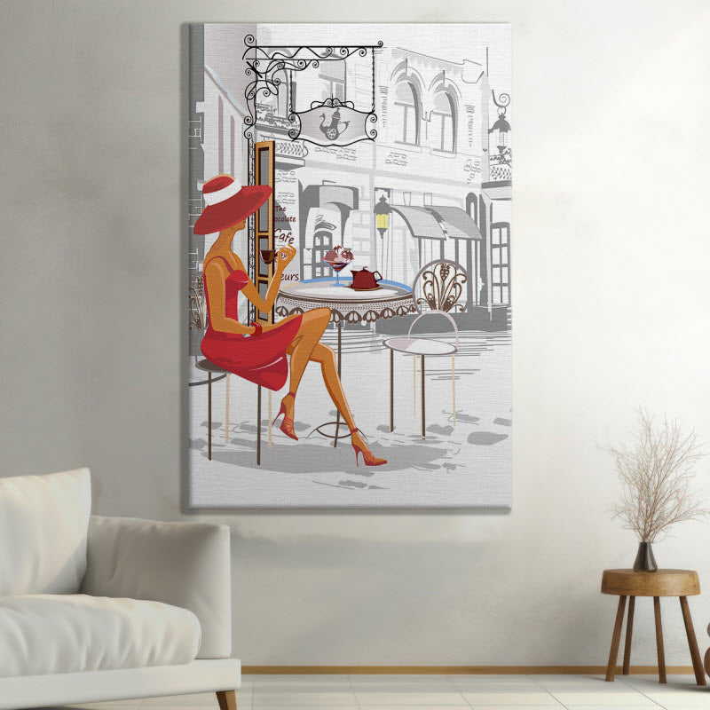 Leinwand mit Motiv: Modische Frau im Cafe
