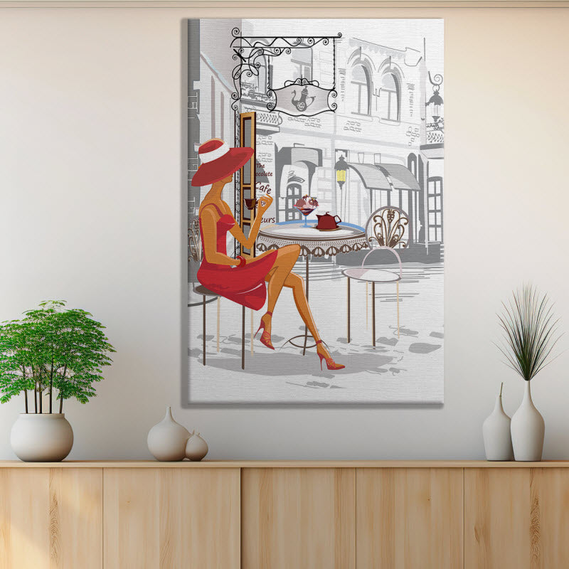 Leinwand mit Motiv: Modische Frau im Cafe