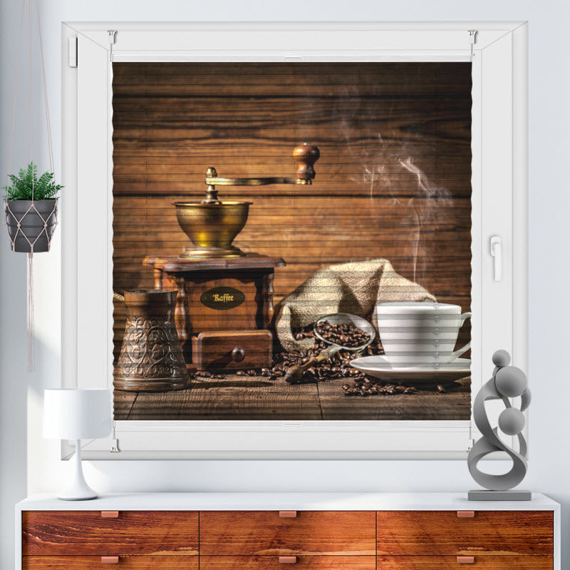 Wabenplissee mit Motiv: Kaffeemühle