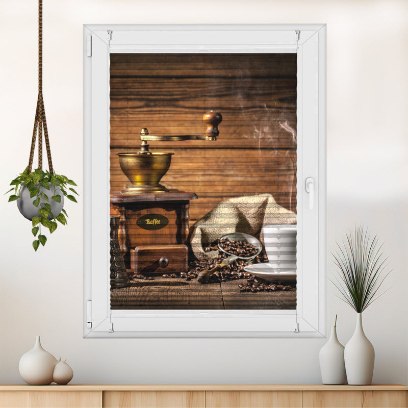 Wabenplissee mit Motiv: Kaffeemühle