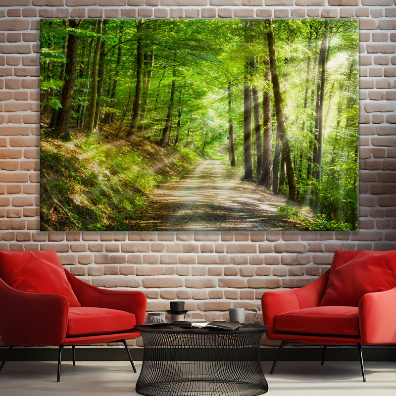 Leinwand mit Motiv: Waldweg mit Sonnenstrahlen