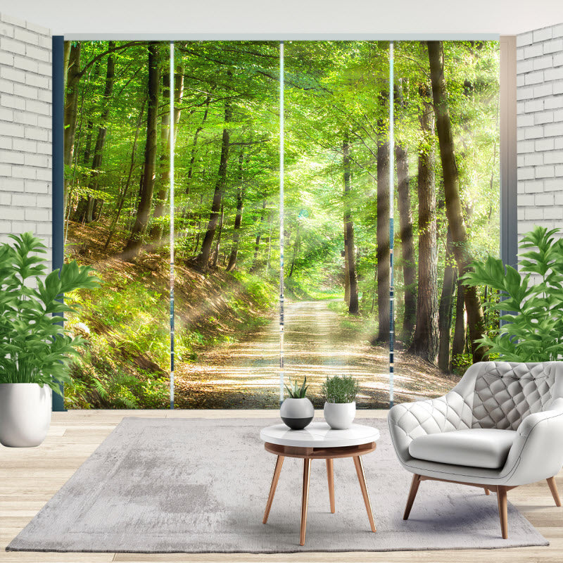Schiebegardine mit Motiv: Waldweg mit Sonnenstrahlen