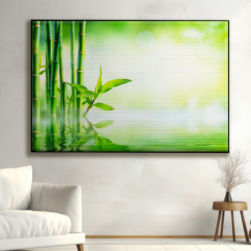 Akustikstoff mit Motiv: Bambus im Wasser