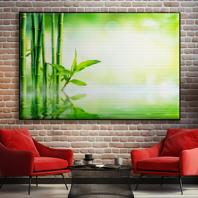 Akustikstoff mit Motiv: Bambus im Wasser