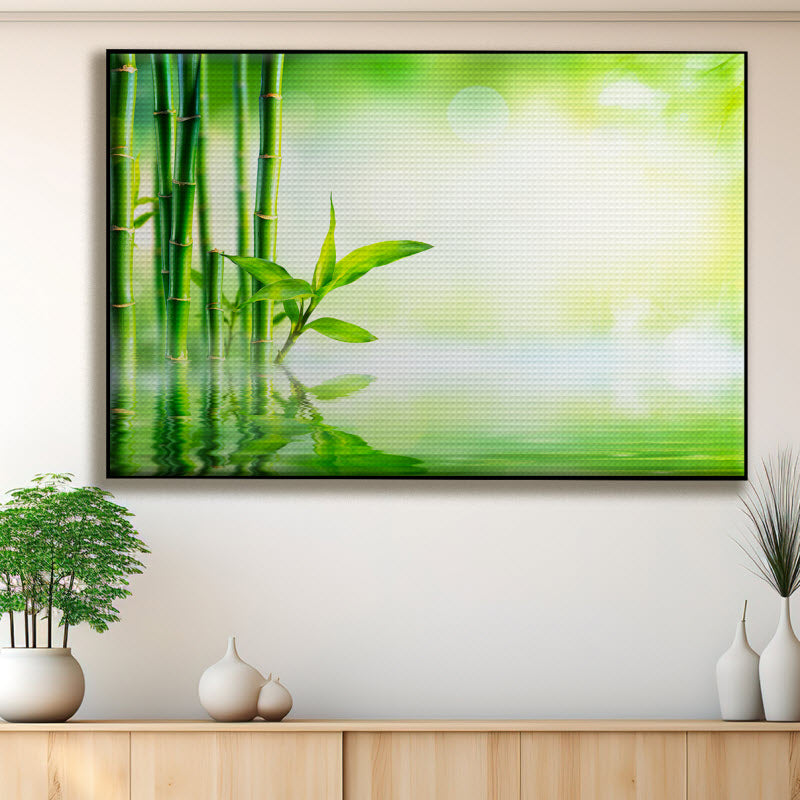 Akustikstoff mit Motiv: Bambus im Wasser