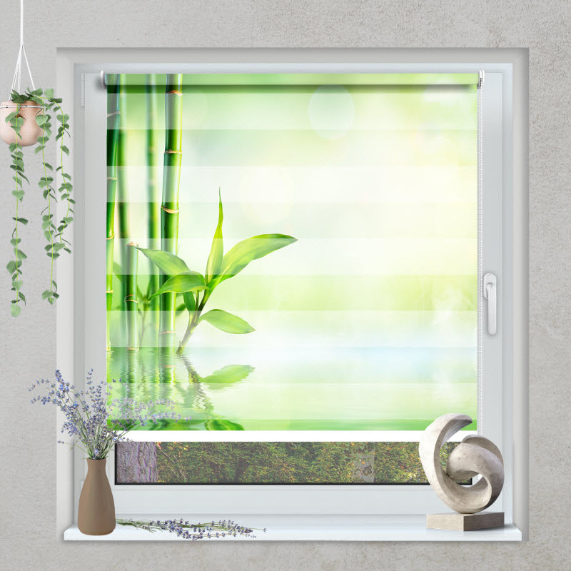 Klemmfix Doppelrollo mit Motiv: Bambus im Wasser