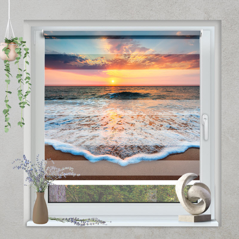 Klemmfix Doppelrollo mit Motiv: Meeresrauschen Sonnenuntergang