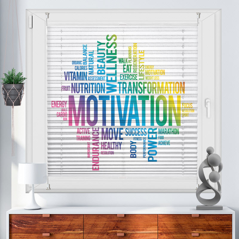 Plissee mit Motiv: Motivationssprüche weiß