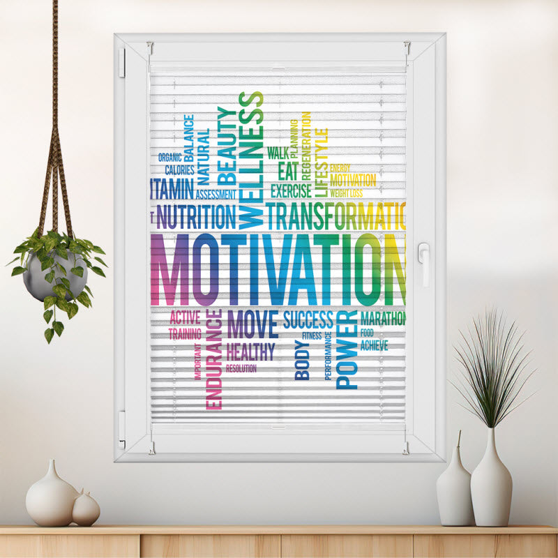 Wabenplissee mit Motiv: Motivationssprüche weiß