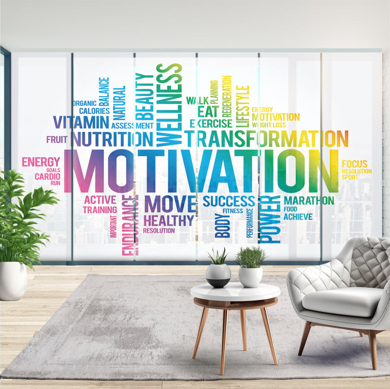 Schiebegardine mit Motiv: Motivationssprüche weiß