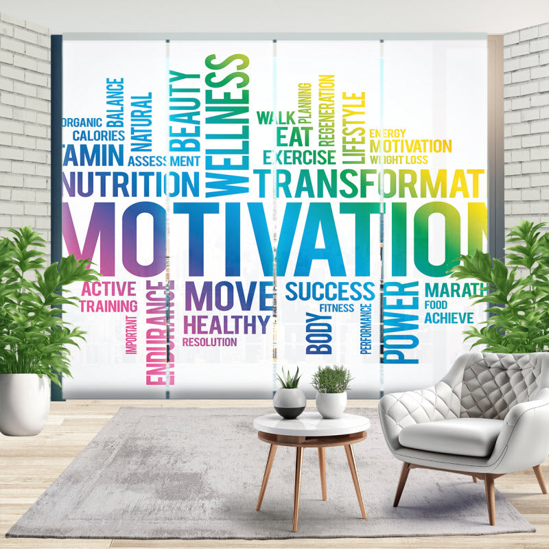 Schiebegardine mit Motiv: Motivationssprüche weiß