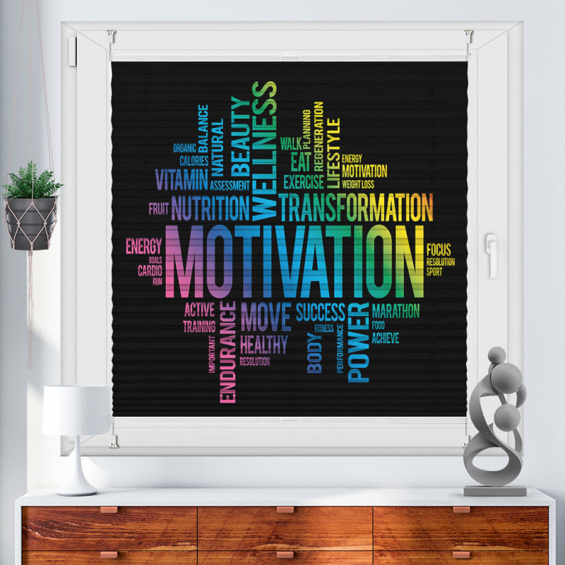 Plissee mit Motiv: Motivationssprüche schwarz