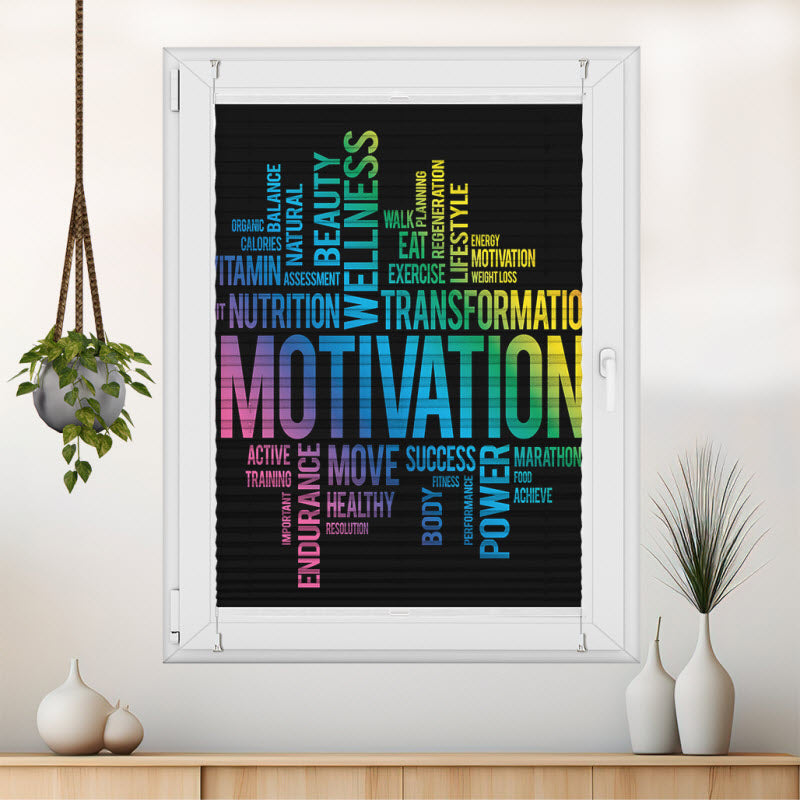 Plissee mit Motiv: Motivationssprüche schwarz