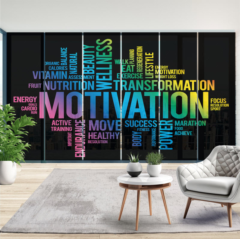 Schiebegardine mit Motiv: Motivationssprüche schwarz