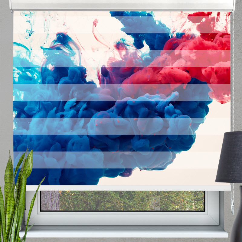 Doppelrollo mit Motiv: Rauchwelle Blau Rot