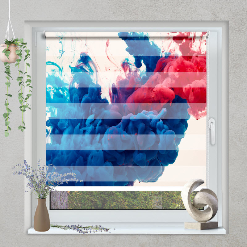Klemmfix Doppelrollo mit Motiv: Rauchwelle Blau Rot