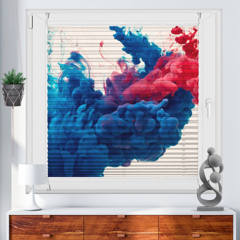 Wabenplissee mit Motiv: Rauchwelle Blau Rot