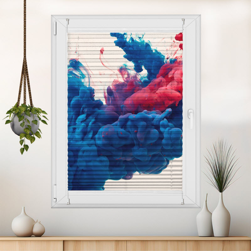 Plissee mit Motiv: Rauchwelle Blau Rot