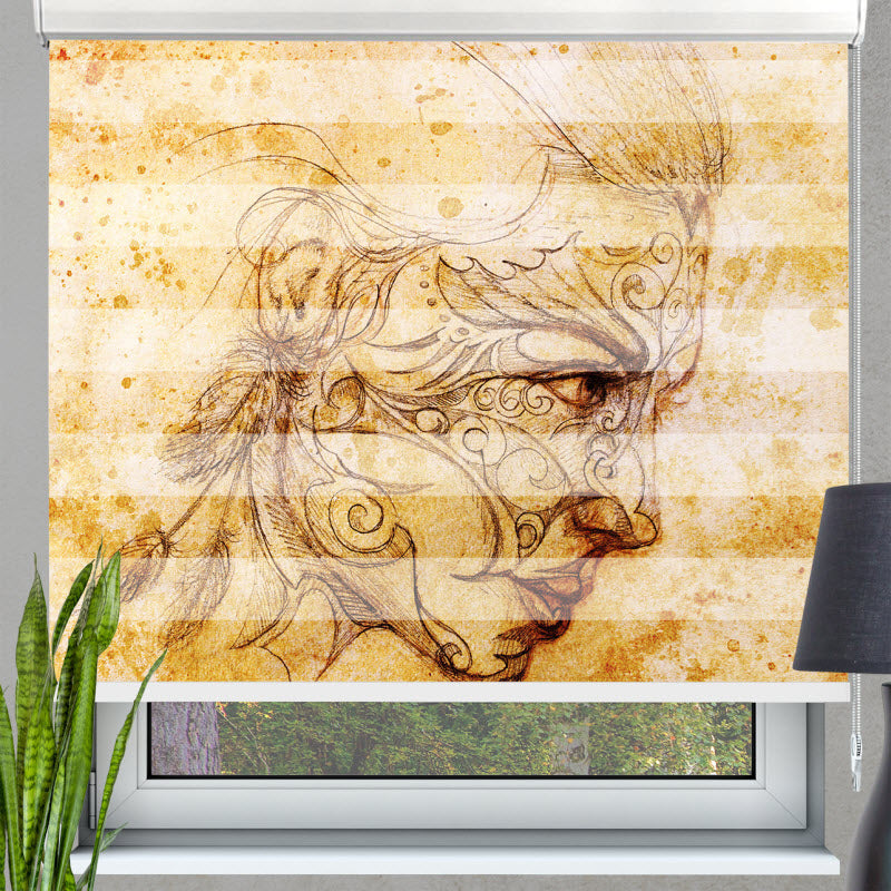 Doppelrollo mit Motiv: Zeichnung Mystische Frau