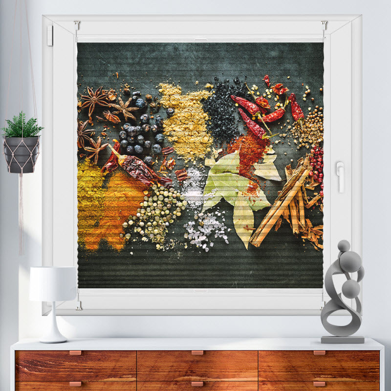 Wabenplissee mit Motiv: Aromatisch Scharfe Gewürze