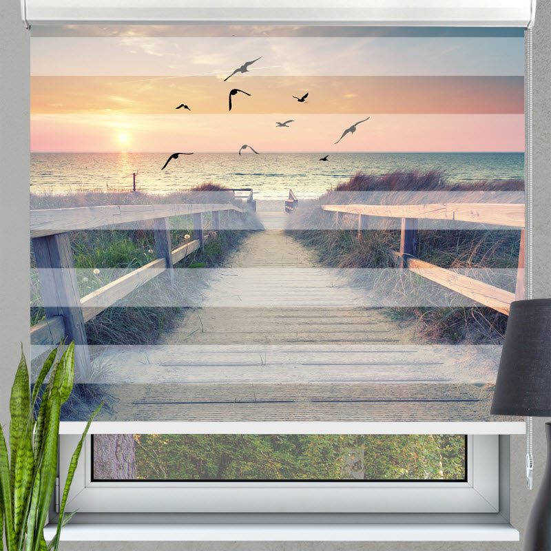 Doppelrollo mit Motiv: Romantischer Abend am Strand