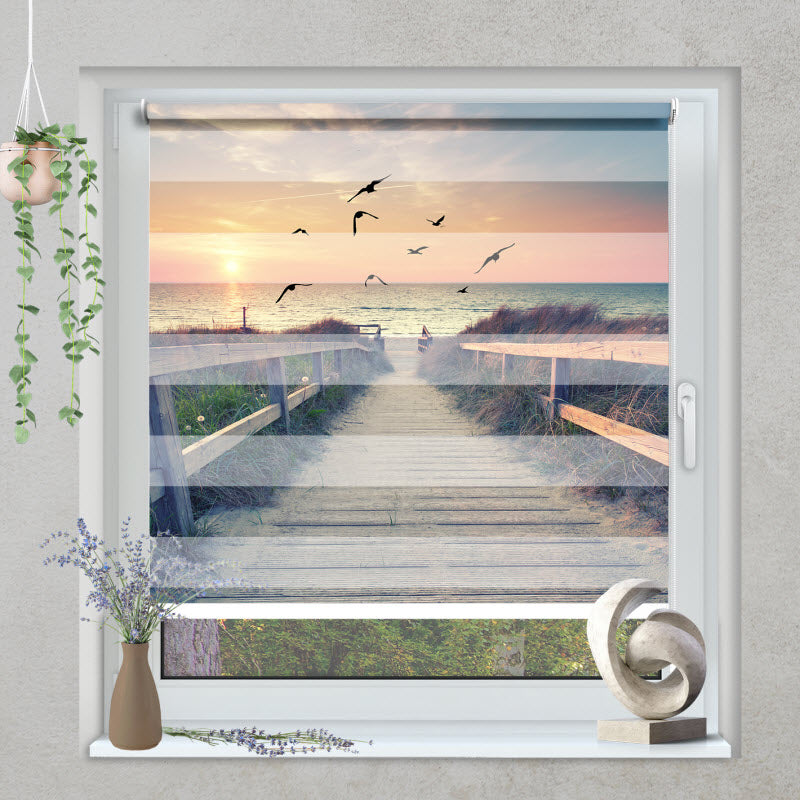 Klemmfix Doppelrollo mit Motiv: Romantischer Abend am Strand