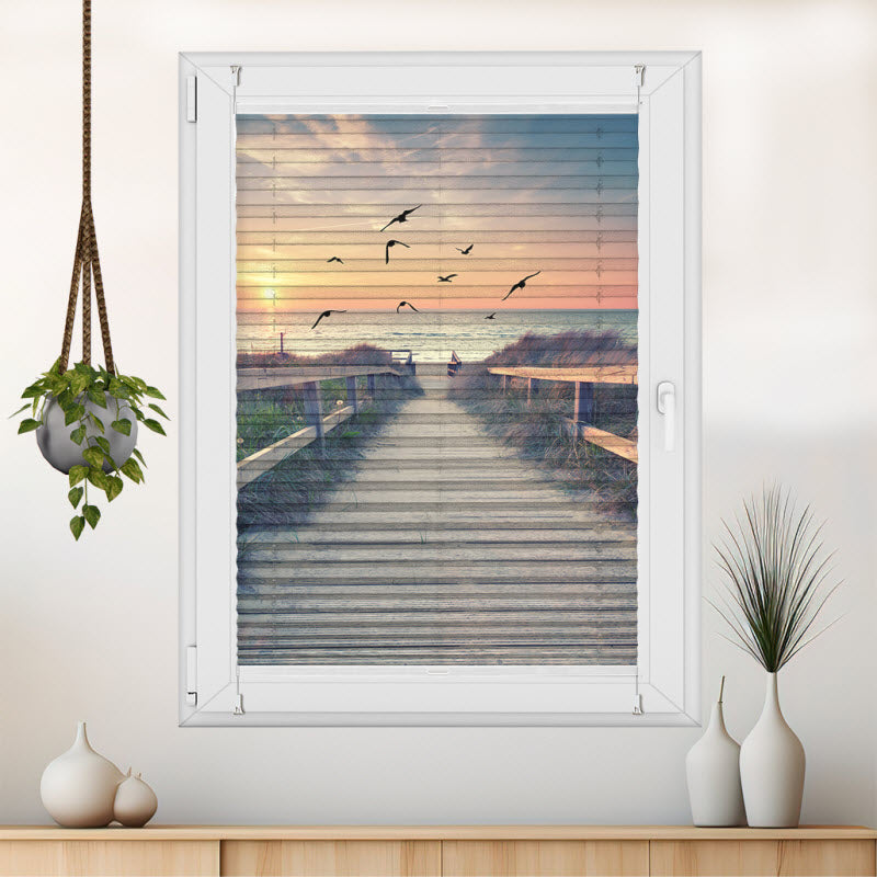 Plissee mit Motiv: Romantischer Abend am Strand