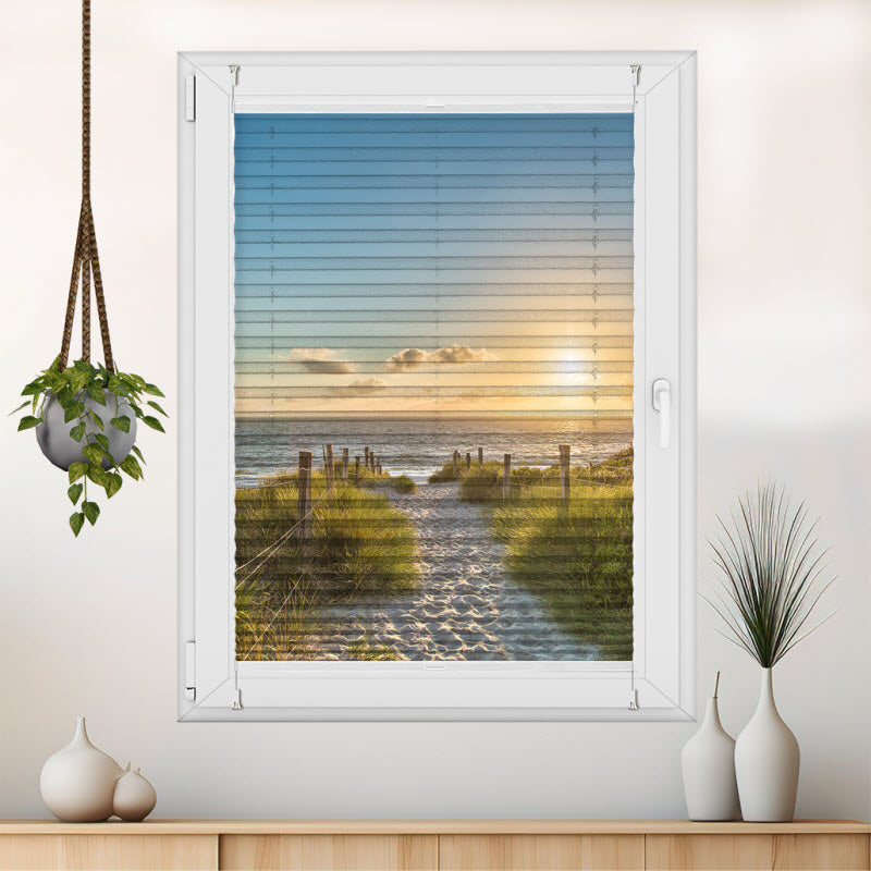 Wabenplissee mit Motiv: Der Weg zum Meer