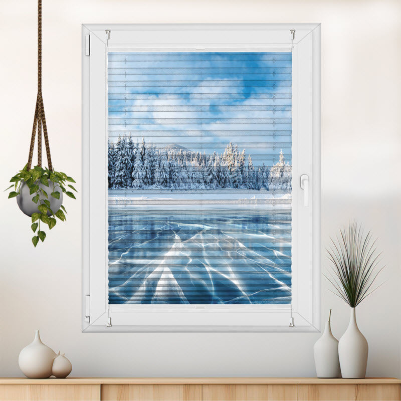 Wabenplissee mit Motiv: Blaues Eis