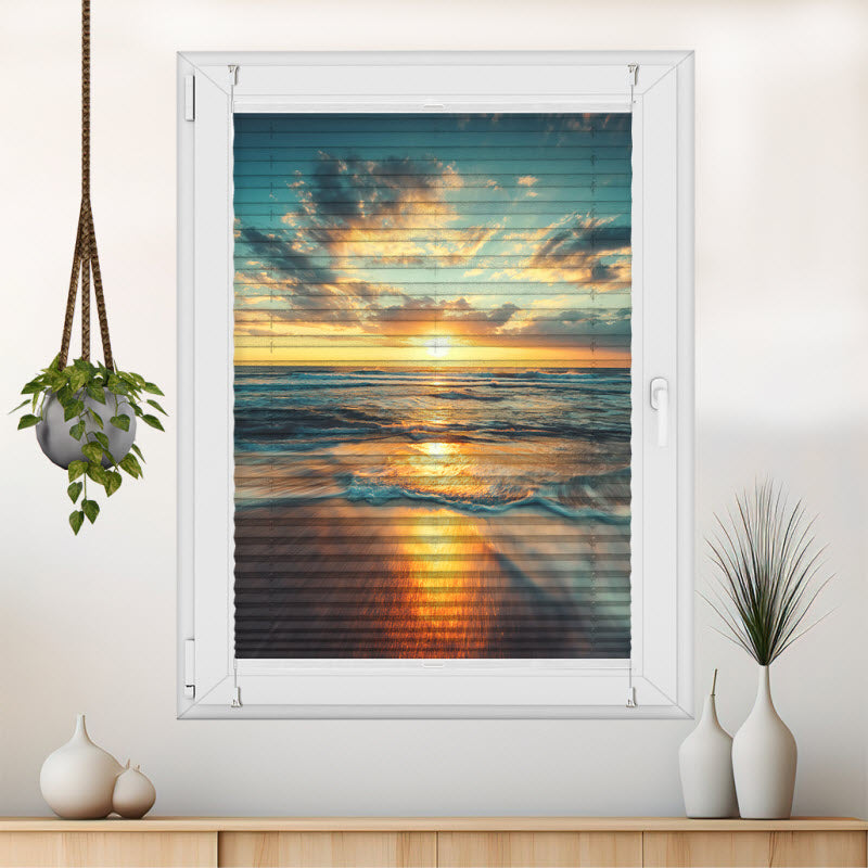 Wabenplissee mit Motiv: Meer mit Sonnenuntergang