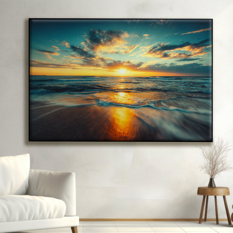 Textilspannrahmen mit Motiv: Meer mit Sonnenuntergang