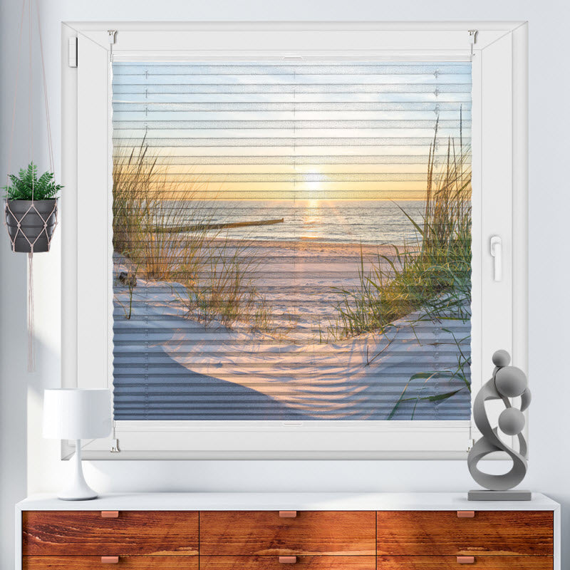 Wabenplissee mit Motiv: Sonnenuntergang an der Ostsee