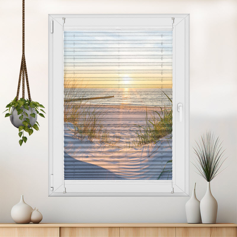 Wabenplissee mit Motiv: Sonnenuntergang an der Ostsee