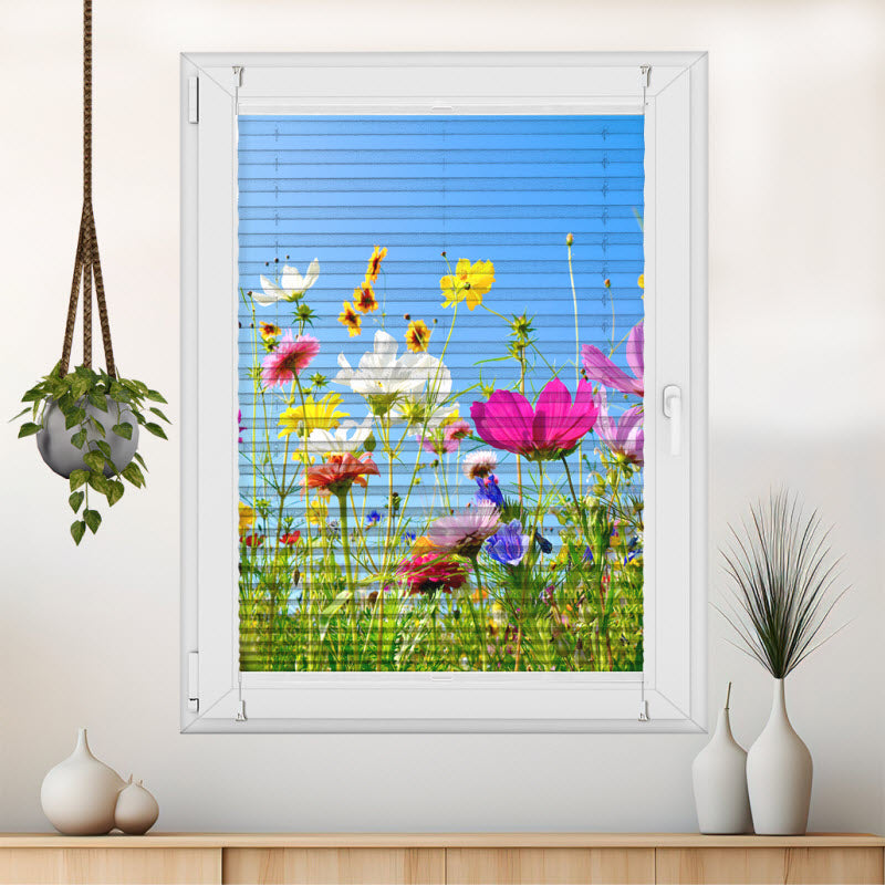 Wabenplissee mit Motiv: Bunte Blumenwiese