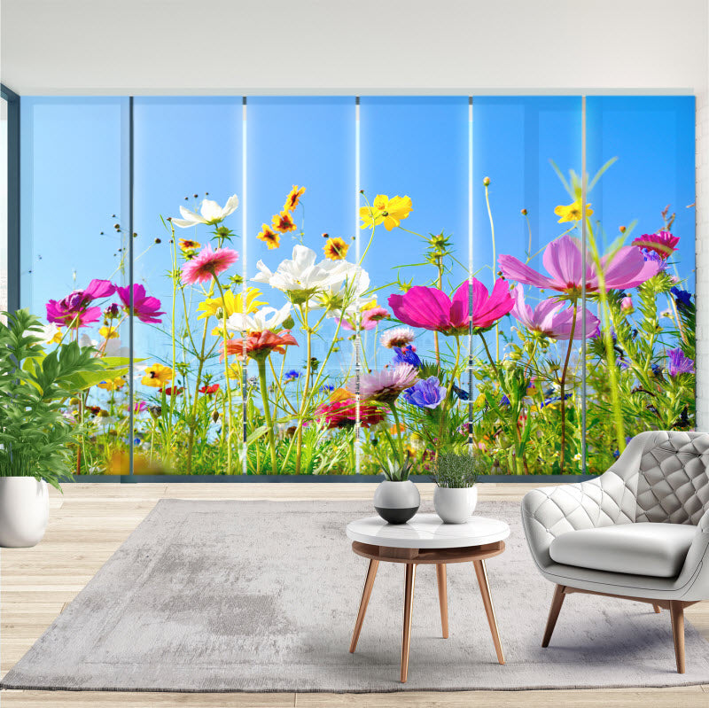 Schiebegardine mit Motiv: Bunte Blumenwiese