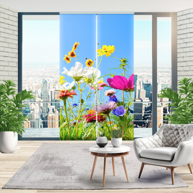 Schiebegardine mit Motiv: Bunte Blumenwiese
