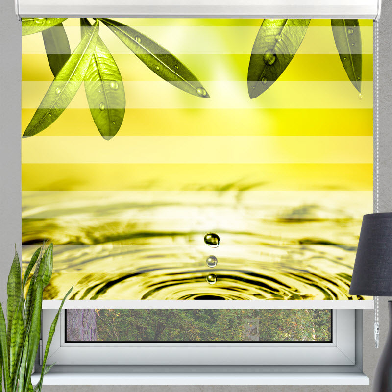 Doppelrollo mit Motiv: Blätter über Wasser