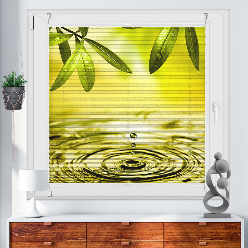 Wabenplissee mit Motiv: Blätter über Wasser