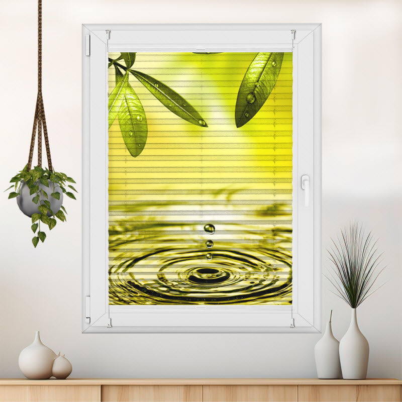 Plissee mit Motiv: Blätter über Wasser