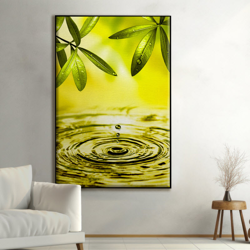 Textilspannrahmen mit Motiv: Blätter über Wasser