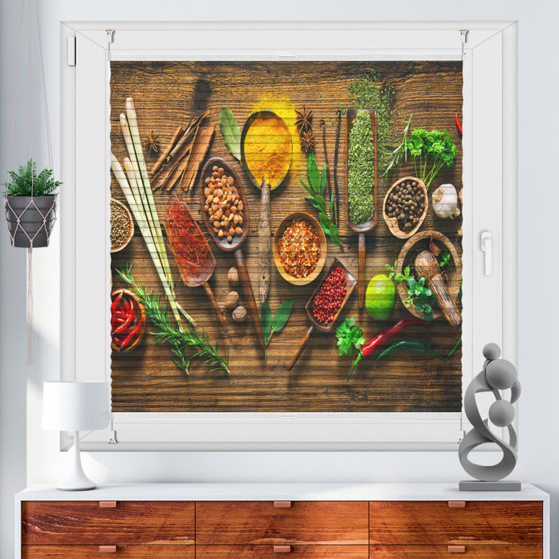 Plissee mit Motiv: Gewürze und Kräuter