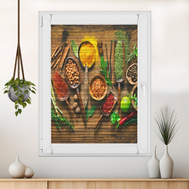 Plissee mit Motiv: Gewürze und Kräuter