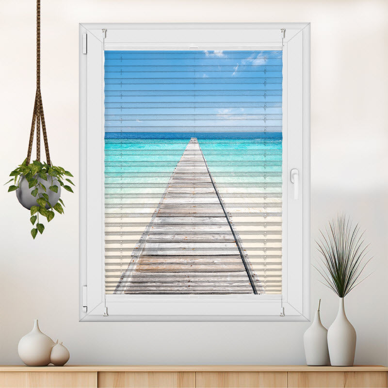 Wabenplissee mit Motiv: Insel in den Tropen