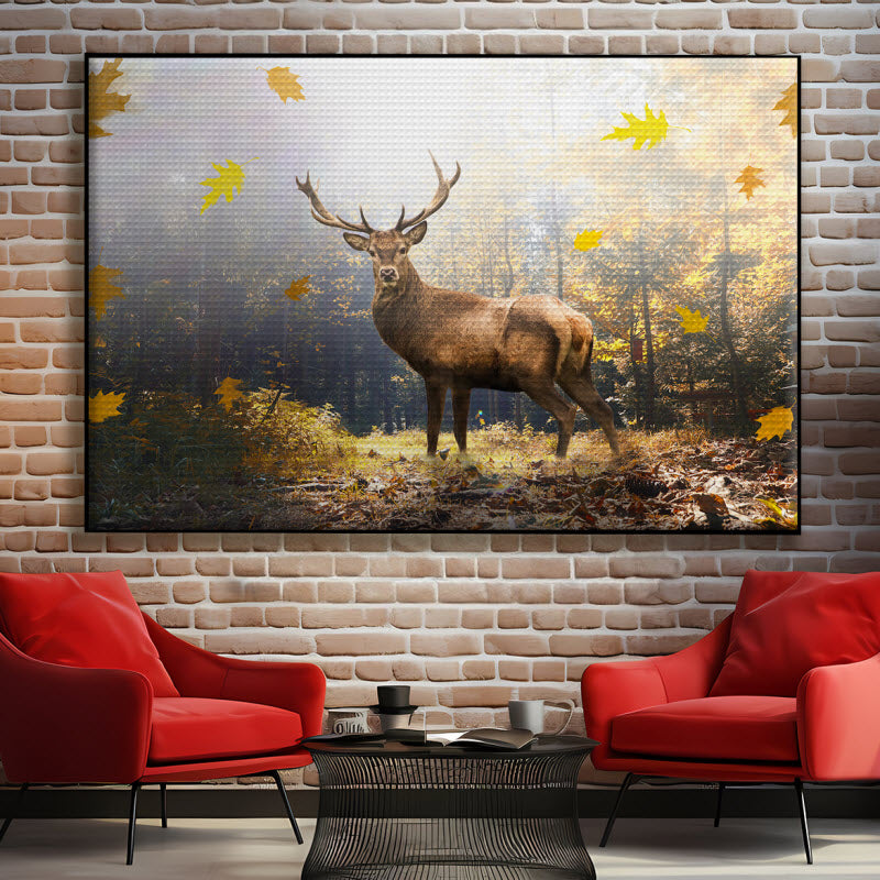 Akustikstoff mit Motiv: Hirsch im Herbstwald