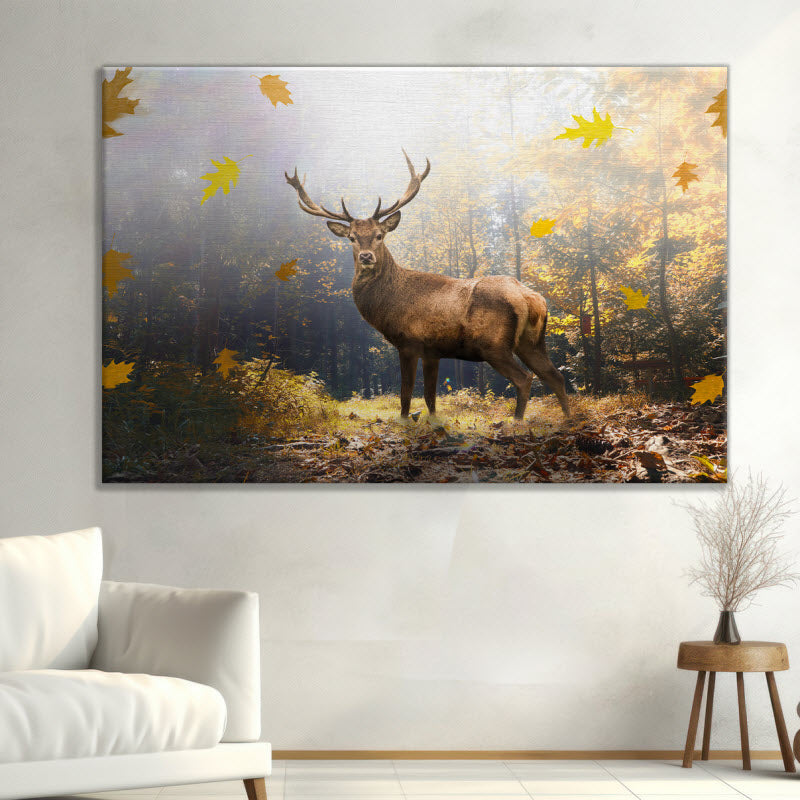 Leinwand mit Motiv: Hirsch im Herbstwald
