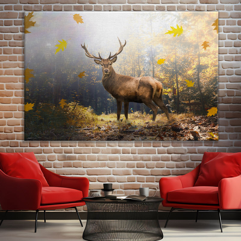 Leinwand mit Motiv: Hirsch im Herbstwald