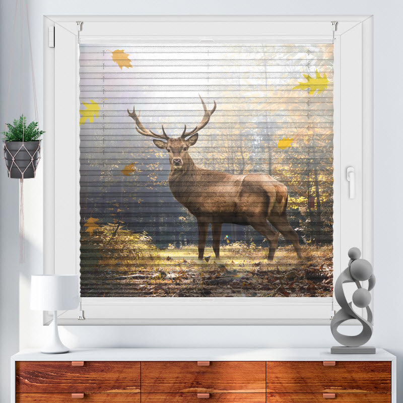 Wabenplissee mit Motiv: Hirsch im Herbstwald