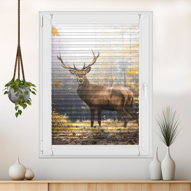 Wabenplissee mit Motiv: Hirsch im Herbstwald