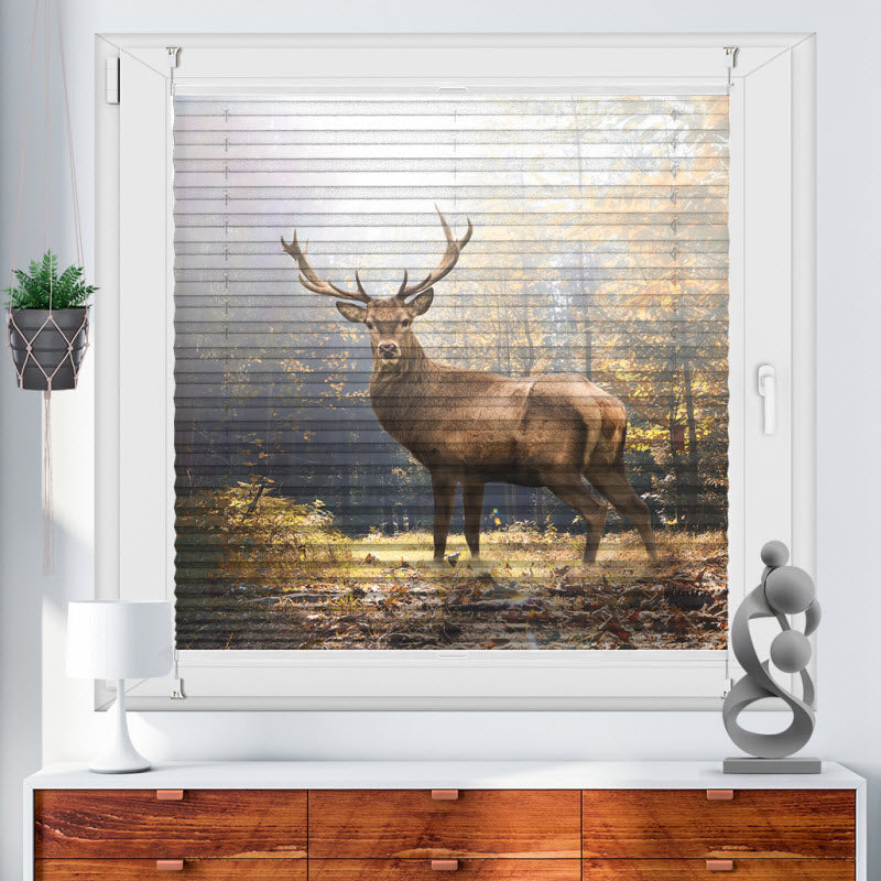 Wabenplissee mit Motiv: Hirsch im Wald